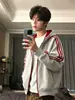 Sudadera con capucha de punto retro americana de tres rayas, para primavera y otoño, tela gruesa y pesada, estilo pareja, ropa deportiva con capucha