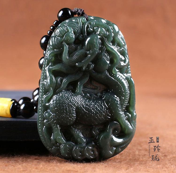 智贝详情图_9玉麒麟吊坠男女士款大号麒麟玉佩玉石项链挂件玉坠