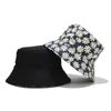 Nuevo sombrero de pescador de doble cara con estampado de crisantemo pequeño de Europa y Estados Unidos, sombrero para el sol al aire libre de primavera y verano, sombrero de lavabo informal para mujer, venta al por mayor