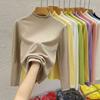 Blusa feminina de gola alta, modelo básico para a primavera, suéter estiloso para sobreposição de peças, blusa de malha de manga comprida em cor sólida, coleção 2026.
