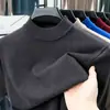 Camisa de malha masculina para primavera e outono, gola alta meia, mistura de lã, manga curta, corte justo, estilosa, versátil, peça básica, vestuário masculino para negócios