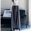 [Exclusivo para o Sudeste Asiático] Calça Esportiva Retrô Feminina, Calça Larga Solta de Primavera e Outono, Calça de Moletom Color Block Estilo Preguiçoso
