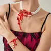 Collar Creativo Transfronterizo Europeo y Americano de Halloween con Borlas Goteando Sangre Estilo Gótico Collar para Clavícula con Perlas de Imitación Manchadas de Sangre
