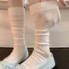 Meias caneladas de cor sólida para o verão, meias japonesas doces sem costura empilháveis, meias longas de malha respirável e fresca para mulheres