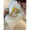 Camiseta Blanca de Manga Corta de Algodón Puro con Estampado de Chica Hermosa Versátil Reductora de Edad Estilo Coreano Retro para Mujer Verano Holgada Adelgazante