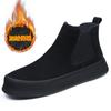 Botas de Inverno Martin Masculinas Botas Chelsea de Cano Médio em Couro Genuíno Botas Quentes Forradas com Lã e Solado Grosso Botas Vintage de Algodão