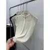 Nuevo Top de Punto sin Mangas con Cuello Alto y Botones Estilo Chino para Mujer, Nuevo Diseño de Verano con Calados Ajustado Camiseta Base