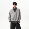 Sudadera estilo americano de dos piezas falsas con cuello de camisa para hombre, Otoño 2026, con diseño retro de retazos a rayas y manga larga tipo polo