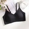 Ropa interior ultra fina, sensación fresca, no magnética, sin marcas para mujer, transpirable de verano, sin varillas, realce para senos pequeños, anti-flacidez, sujetador cómodo