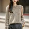 Suéter de Punto de Lana Cachemira Nuevo Otoño/Invierno 2026 Cuello Redondo Manga Larga para Mujer Hilo Floral Cepillado Suelto Suéter de Lana Top