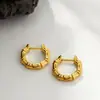 Brincos de Cobre Dourado com Textura de Bambu 2024 Moda Francesa Simples Elegantes Personalizados Versáteis Luxo Leve Nicho Vintage