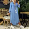 2023 Europeu e Americano Aliexpress Wish Popular Saia Jeans Longa Amazon Novo Colarinho de Camisa Jeans Saia Casual Saia Longa