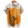 Camisa Havaiana Masculina de Manga Curta Estampada com Guitarra Musical 3D, Venda Quente de Verão, Europeia e Americana, Amostra Personalizada