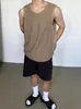 Colete de Moletom Texturizado Canelado Estilo Melard Vintage para Homens, Camiseta Regata Solta Tendência de Verão