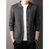 Suéter cárdigan de punto al por mayor transfronterizo para hombre, nueva moda casual de otoño e invierno, chaqueta larga de manga larga con solapa, una pieza, envío directo