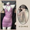 Noche Dorada Ropa Interior Púrpura Puro Cheongsam Pijama Sexy Uniforme de Tirantes con Perspectiva de Mariposa Antigua y Flor de Amor para Mujer