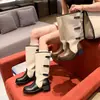 2026 Nuevas Botas de Lino con Bloques de Color para Pierna Ancha para Mujer Tacón Grueso Uso Bidireccional Botas Vaqueras Botas Arrugadas Adelgazantes Punta Cuadrada Botas de Montar