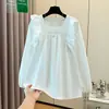 Camisa para Mujer Talla Grande 2026 Otoño Nuevo Estilo Talla Grande Ropa para Mujer Cuello Cuadrado Elegante Adelgazante Cubre Vientre Manga Larga Top para Principios de Otoño