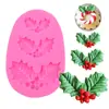 Molde de silicone de pinha de Natal Folha de Azevinho folhas molde decoração de bolo de açúcar chocolate ferramentas de confeitaria