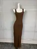 Vestido Novo Estilo Kim Kardashian Europeu e Americano Transfronteiriço em Estoque, Vestido Regata Bodycon Longo com Decote Quadrado e Fenda