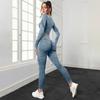 Roupa de yoga sem costura lavada com vazados europeia e americana, calça fitness de cintura alta que levanta o quadril, roupas esportivas para corrida e yoga