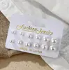 Estilo Popular Transfronterizo Europeo y Americano Pendientes Geométricos de Moda Set de Tarjeta Juego de Pendientes de Perla Sintética de Viaje Set de 15 Piezas para Mujer