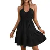 2026 Ropa Femenina Transfronteriza Europea y Americana Estilo Casual de Vacaciones Vestido de Color Sólido Sentido del Diseño Espalda Abierta Cuello Halter Vestido Largo