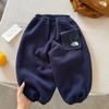 Calça de Moletom Forrada com Fleece Infantil para Meninos, Novo Estilo de Inverno com Bolsos, Calça Esportiva Casual da Moda para Crianças Pequenas e Jovens para Meninas, Fleece Integrado
