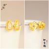 Puzuo Tienda de Oro Mismo Estilo Sha Jin Nudo Ruyi Aretes de Calabaza Diamante Completo Temperamento Femenino Aretes Sencillos Regalo para Novia