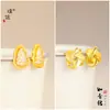 Puzuo Tienda de Oro Mismo Estilo Sha Jin Nudo Ruyi Aretes de Calabaza Diamante Completo Temperamento Femenino Aretes Sencillos Regalo para Novia
