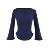 Camiseta de encaje bordado sin hombros de manga tres cuartos para mujer, nuevo top de color liso ajustado estilo chica hot americana de verano