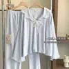 Nuevos Pijamas Térmicos de Felpa Calientes para Mujer, Manga Larga y Pantalón Largo Otoño/Invierno, Estilo Princesa, Cárdigan con Cuello de Muñeca, Conjunto de Dos Piezas para el Hogar