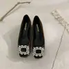 Sapatos de Salto Grosso Estilo Francês com Strass Elegantes de Bico Quadrado para Mulheres, Novo 2026 Primavera e Outono Sapatos de Trabalho de Alta Qualidade Pretos