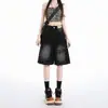 Shorts de mezclilla rotos de pierna recta para mujer de verano, nuevo talla grande ajuste holgado, petite línea A casual de pierna ancha de longitud media