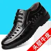 Sandalias de verano de cuero genuino para hombre, sandalias casuales de cuero genuino, zapatos de cuero transpirables con cordones huecos, zapatos para hombre de mediana edad