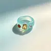 Coreia do Sul Estilo Ins Verão Doce Menina Anel Colorido Transparente Anel Cor Curativa Simples Tendência Anel de Dedo para Mulheres
