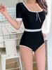 Traje de baño conservador estilo Ins de Corea del Sur para mujer, falda reductora de abdomen, sexy, para realzar busto pequeño, traje de baño para aguas termales para mujer
