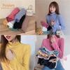 Camiseta de manga larga de cuello alto de color liso para mujer, con estampado de gatito de terciopelo y orejas de madera, diario, top interior de otoño e invierno