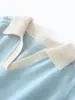 Suéter de Cachemira con Bloques de Color y Solapa para Mujer, Jersey de Punto Otoño e Invierno, Top Cálido y Elegante de Manga Larga Ajustado