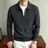 Suéter de punto Yingao para hombre con cuello half-zip, casual de negocios para otoño e invierno, estilo old money, suéter de corte holgado para hombres de mediana edad