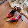 Tacones Altos para Mujer 2025 Nuevo Otoño e Invierno Tacones de Aguja Metálicos con Punta Cuadrada y Pedrería, Planos Elegantes Sexy y Hermosos Rojos
