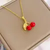 Collar Simple Lindo de Cereza de Acero de Titanio Japonés y Coreano para Mujer Estilo Ins Nuevo Nicho Cadena para Clavícula de Celebridad de Internet Accesorio Versátil