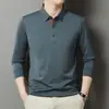 Comercio Exterior Transfronterizo Camisa Polo de Seda de Morera de Gama Alta para Hombre Manga Larga Cuello de Solapa Camiseta Casual de Negocios con Cuello Hecho a Medida para Hombre