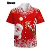 Camisa Informal de Moda Transfronteriza, Estampado Digital 3D de Papá Noel, Copo de Nieve, Árbol, Manga Corta, Camisa Ultradelgada