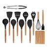 Conjunto de utensílios de cozinha de silicone com 12 peças, colher de cozinha com cabo de madeira, pá, utensílios de cozinha de madeira, barril, utensílios de cozinha, colher de legumes, colher de sopa