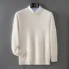 Suéter 100% caxemira pura para outono e inverno para homens, gola redonda, corte solto, malha simples business casual, camada base, suéter quente