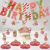 Atmosfera Doce de Natal Bandeirola de Aniversário Papai Noel Banner de Letras para Festa Topper de Bolo Decorações