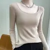 Primavera 2026 Nuevo Estilo Coreano para Mujer Cuello Redondo Grande Sencillo Color Sólido Ajustado Lana Completa Casual Tejido Base
