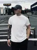 Camiseta de Verano para Hombre, Blanca, Hombro Normal, Manga Corta, Estilo Americano Moderno, Peso Pesado, 100% Algodón Puro, Cuello Pequeño, Corte Ajustado, Mangas a la Mitad