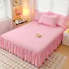 Falda de Cama de Color Sólido Estilo Princesa para Dormir Desnudo, Colcha de Color Sólido Suave Sedosa de 1.8m Cubierta de Falda de Cama Fija Antideslizante